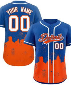 Custom Royal Orange Personalized Detroit City Nightscape Authentic Baseball Jersey