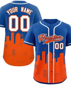 Custom Royal Orange Personalized Houston City Nightscape Authentic Baseball Jersey