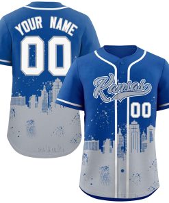 Custom Royal Gray Personalized Kansas City Nightscape Authentic Baseball Jersey