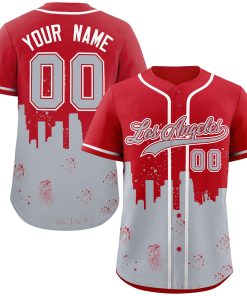 Custom Red Gray Personalized Los Angeles City Nightscape Authentic Baseball Jersey