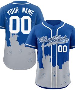 Custom Royal Gray Personalized New York City Nightscape Authentic Baseball Jersey