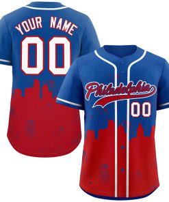 Custom Royal Red Personalized Philadelphia City Nightscape Authentic Baseball Jersey