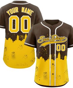 Custom Light Brown Yellow Personalized San Diego City Nightscape Authentic Baseball Jersey