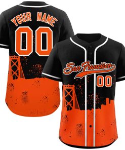 Custom Black Orange Personalized San Francisco City Nightscape Authentic Baseball Jersey