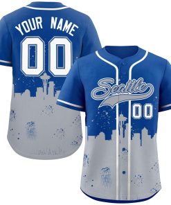 Custom Royal Gray Personalized Seattle City Nightscape Authentic Baseball Jersey