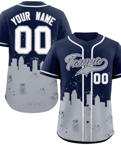 Custom Navy Gray Personalized Tampa City Nightscape Authentic Baseball Jersey