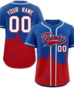 Custom Royal Red Personalized Texas City Nightscape Authentic Baseball Jersey