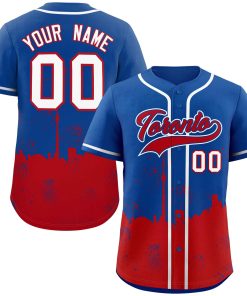Custom Royal Red Personalized Toronto City Nightscape Authentic Baseball Jersey