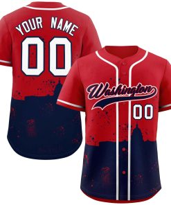 Custom Red Navy Personalized Washington City Nightscape Authentic Baseball Jersey