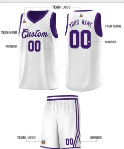 Custom White Purple Chest Slash Patttern Sports Uniform Basketball Jersey
