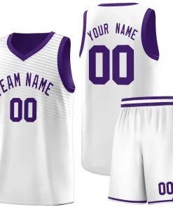 Custom White Purple Chest Slash Patttern Sports Uniform Basketball Jersey