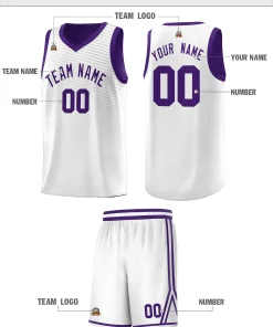 Custom White Purple Chest Slash Patttern Sports Uniform Basketball Jersey