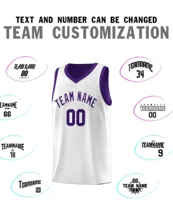 Custom White Purple Chest Slash Patttern Sports Uniform Basketball Jersey