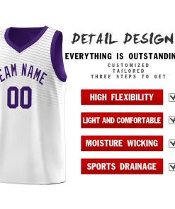 Custom White Purple Chest Slash Patttern Sports Uniform Basketball Jersey