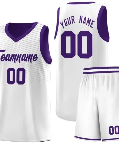 Custom White Purple Chest Slash Patttern Sports Uniform Basketball Jersey