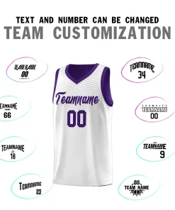 Custom White Purple Chest Slash Patttern Sports Uniform Basketball Jersey