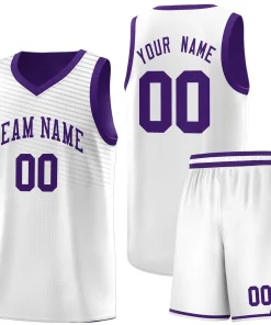Custom White Purple Chest Slash Patttern Sports Uniform Basketball Jersey