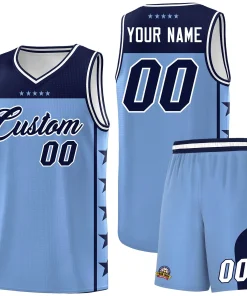 Custom Light Blue Navy Color Block Sets Sports Uniform Basketball Jersey