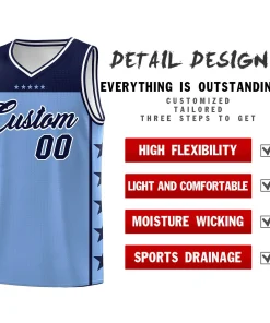 Custom Light Blue Navy Color Block Sets Sports Uniform Basketball Jersey
