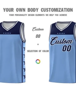 Custom Light Blue Navy Color Block Sets Sports Uniform Basketball Jersey