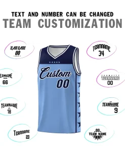 Custom Light Blue Navy Color Block Sets Sports Uniform Basketball Jersey