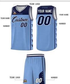 Custom Light Blue Navy Color Block Sets Sports Uniform Basketball Jersey