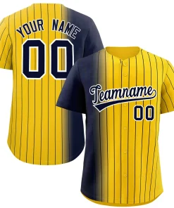 Custom Gold Navy Pinstripe Personalized Gradient Authentic Baseball Jersey