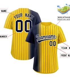 Custom Gold Navy Pinstripe Personalized Gradient Authentic Baseball Jersey