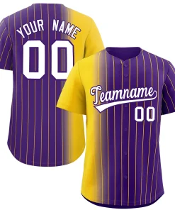 Custom Purple Gold Pinstripe Personalized Gradient Authentic Baseball Jersey