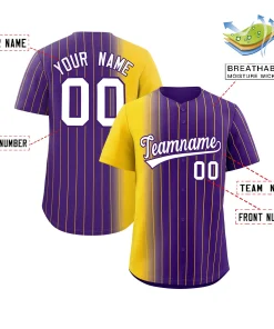 Custom Purple Gold Pinstripe Personalized Gradient Authentic Baseball Jersey