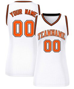 Custom White Orange-Black Classic Tops Mesh Basketball Jersey for Women