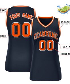 Custom Navy Blue Orange-White Classic Tops Mesh Basketball Jersey for Women