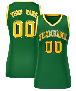 Custom Green Gold-White Classic Tops Mesh Basketball Jersey for Women