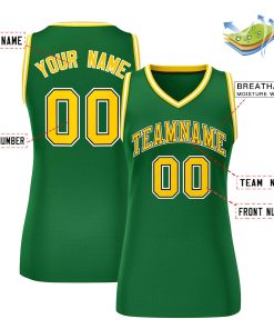 Custom Green Gold-White Classic Tops Mesh Basketball Jersey for Women