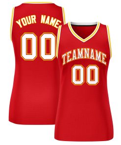 Custom Red White-Gold Classic Tops Mesh Basketball Jersey for Women