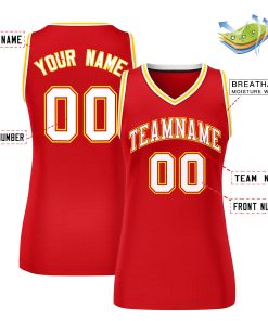 Custom Red White-Gold Classic Tops Mesh Basketball Jersey for Women