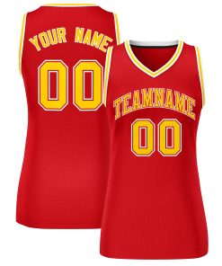Custom Red Gold-White Classic Tops Mesh Basketball Jersey for Women