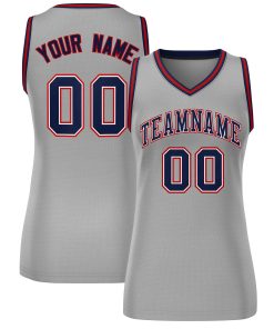 Custom Gray Navy-Red Classic Tops Mesh Basketball Jersey for Women