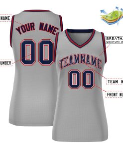 Custom Gray Navy-Red Classic Tops Mesh Basketball Jersey for Women