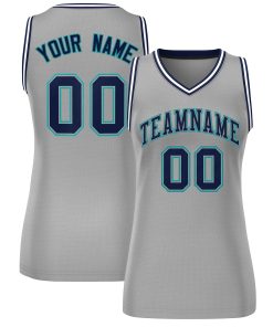 Custom Gray Navy-Aqua Classic Tops Mesh Basketball Jersey for Women