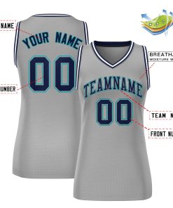 Custom Gray Navy-Aqua Classic Tops Mesh Basketball Jersey for Women