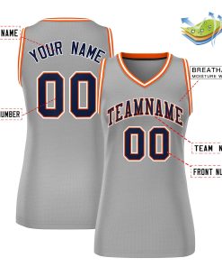 Custom Gray Navy-White Classic Tops Mesh Basketball Jersey for Women