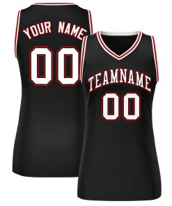 Custom Black White-Red Classic Tops Mesh Basketball Jersey for Women