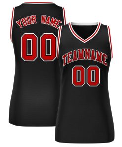 Custom Black Red-White Classic Tops Mesh Basketball Jersey for Women