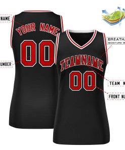 Custom Black Red-White Classic Tops Mesh Basketball Jersey for Women