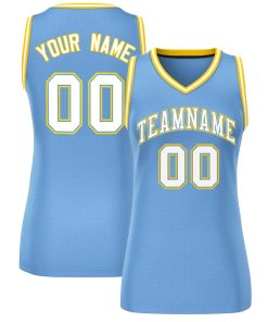Custom Light Blue White-Gold Classic Tops Mesh Basketball Jersey for Women
