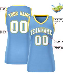 Custom Light Blue White-Gold Classic Tops Mesh Basketball Jersey for Women