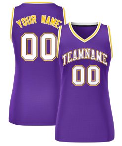 Custom Purple White-Gold Classic Tops Mesh Basketball Jersey for Women