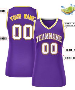 Custom Purple White-Gold Classic Tops Mesh Basketball Jersey for Women