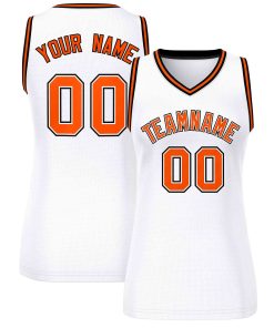 Custom White Orange-Black Classic Tops Mesh Basketball Jersey for Women